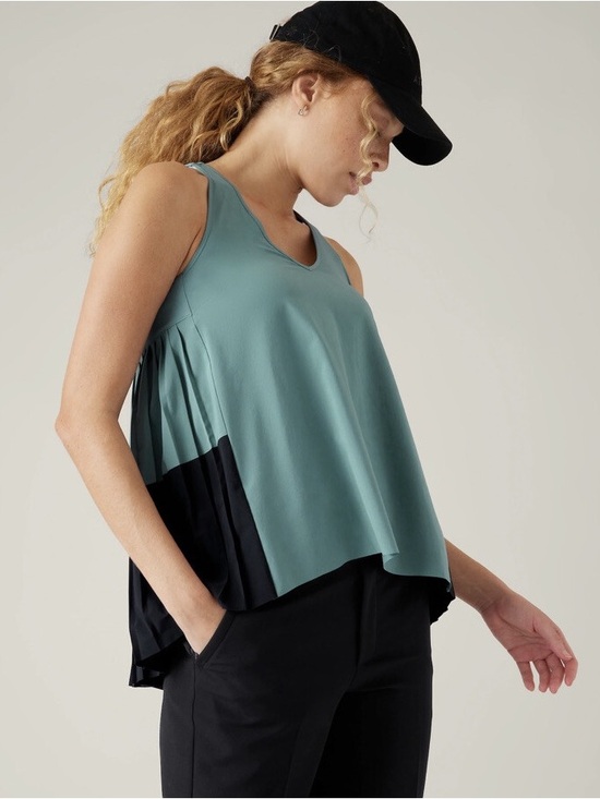 Athleta Tops - New $108 Athleta Swing Forward Tank Pleated NWT Teal & Black V Neck Sleeveless
